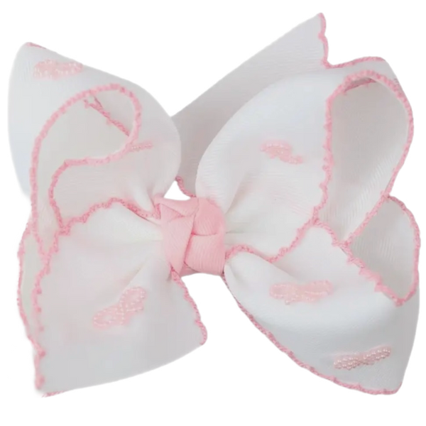 White with Pink Crocheted Edge Pearl Bow