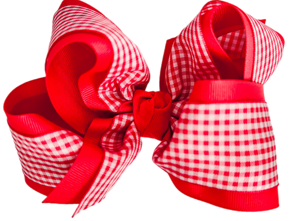 Red Check Double Grosgrain Bow