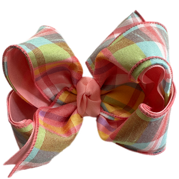 Summer Plaid Double Grosgrain Bow