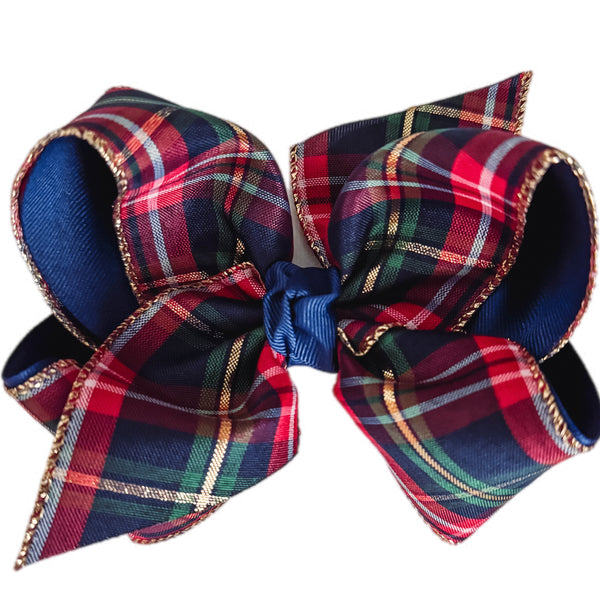 Navy Plaid Double Grosgrain Bow