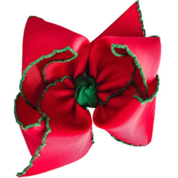 Red Grosgrain with Green Crochet Edge
