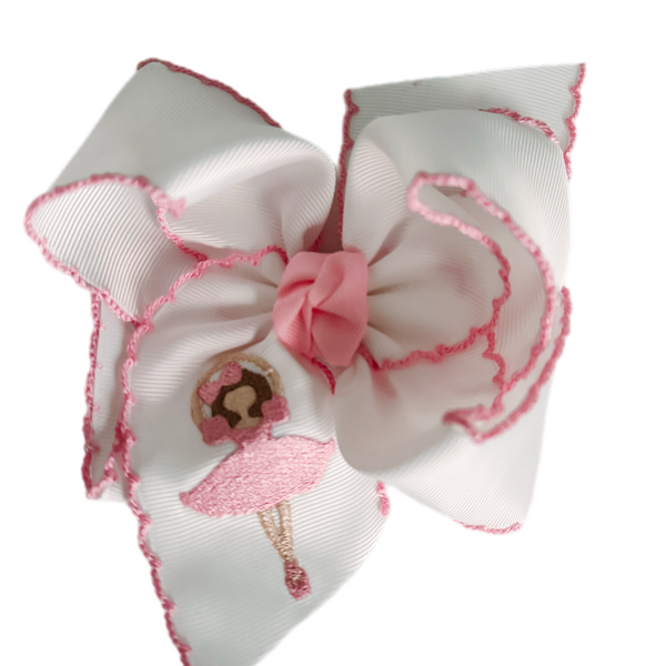 Ballerina on white with pink crochet edge