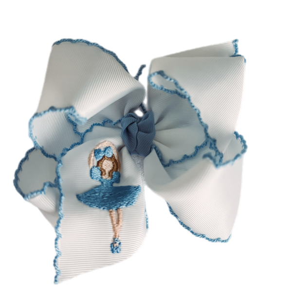 Ballerina on white with BLUE crochet edge