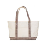 TRVL Medium Tote in Coated Canvas Natural With Gingham Coco Trim | Shop Bonnie Bee