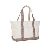 TRVL Medium Tote in Coated Canvas Natural With Gingham Coco Trim | Shop Bonnie Bee