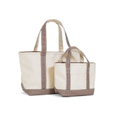 TRVL Mini Tote in Coated Canvas Natural With Gingham Coco Trim | Shop Bonnie Bee