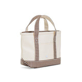 TRVL Mini Tote in Coated Canvas Natural With Gingham Coco Trim | Shop Bonnie Bee