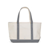 TRVL Medium Tote in Coated Canvas Natural With Gingham Black Trim | Shop Bonnie Bee