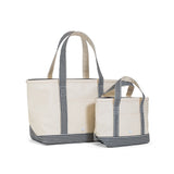 TRVL Medium Tote in Coated Canvas Natural With Gingham Black Trim | Shop Bonnie Bee