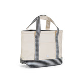 TRVL Mini Tote in Coated Canvas Natural With Gingham Black Trim | Shop Bonnie Bee