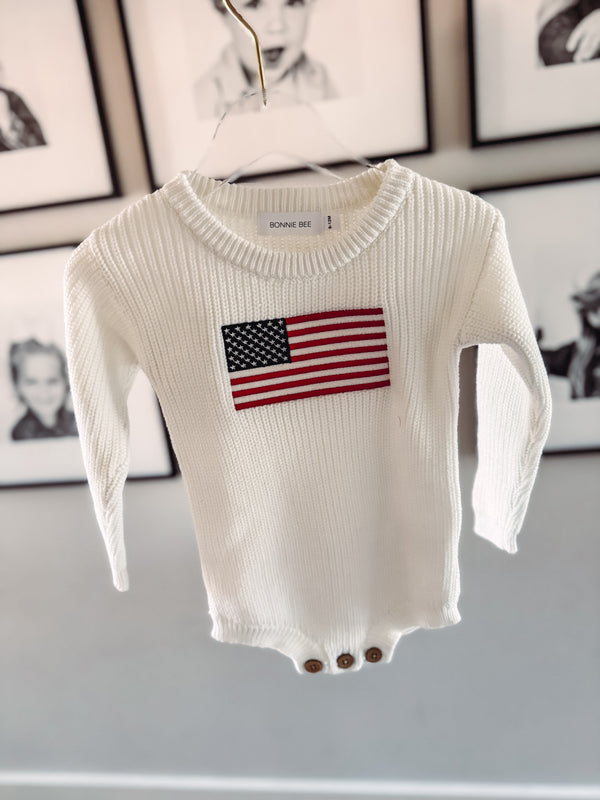 American Flag Long Sleeve Romper (6-12 mos)