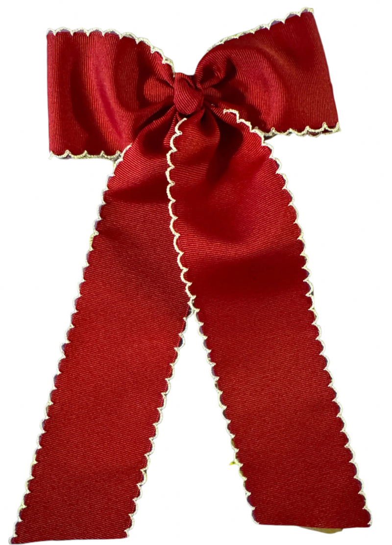 Cranberry Schoolgirl Grosgrain Bow with white crocheted edge
