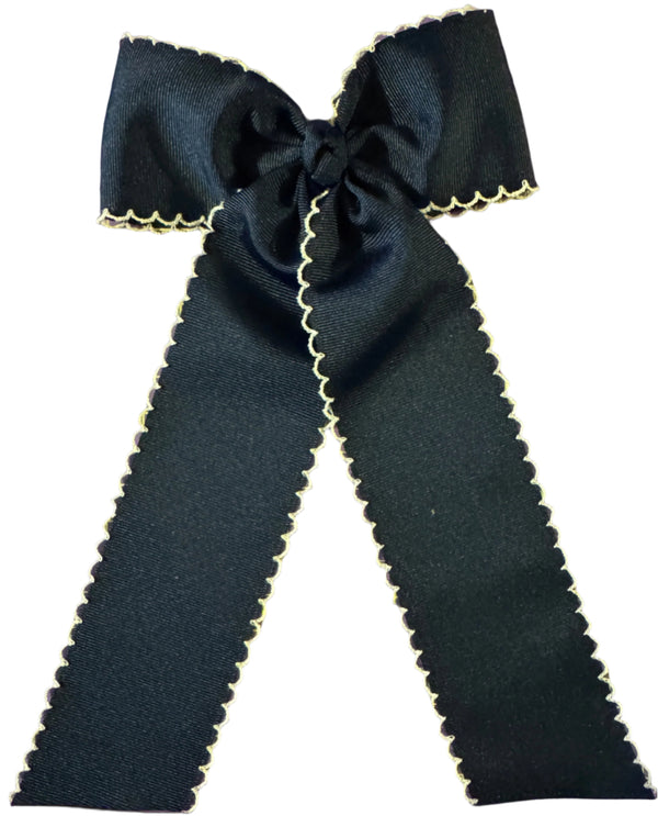 Navy Schoolgirl Grosgrain Bow with white crocheted edge