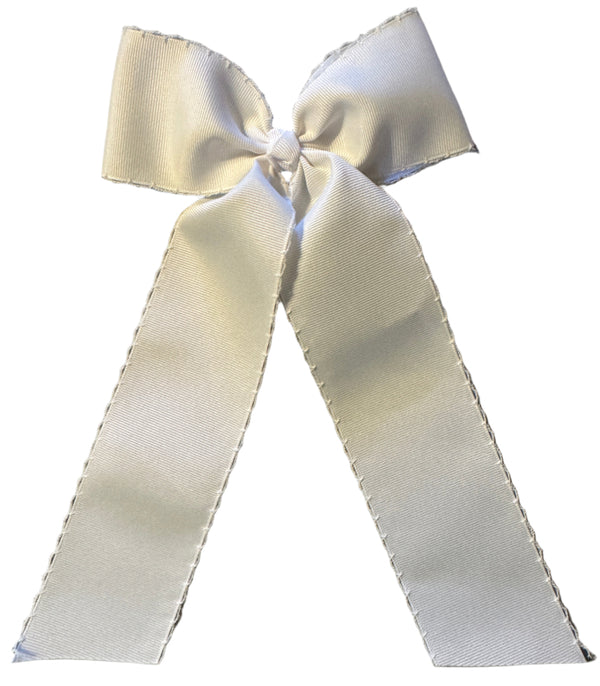 White Schoolgirl Grosgrain Bow with white crocheted edge