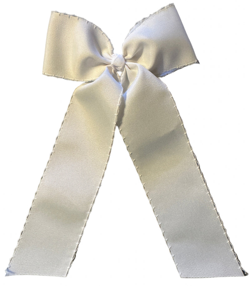 White Schoolgirl Grosgrain Bow with white crocheted edge