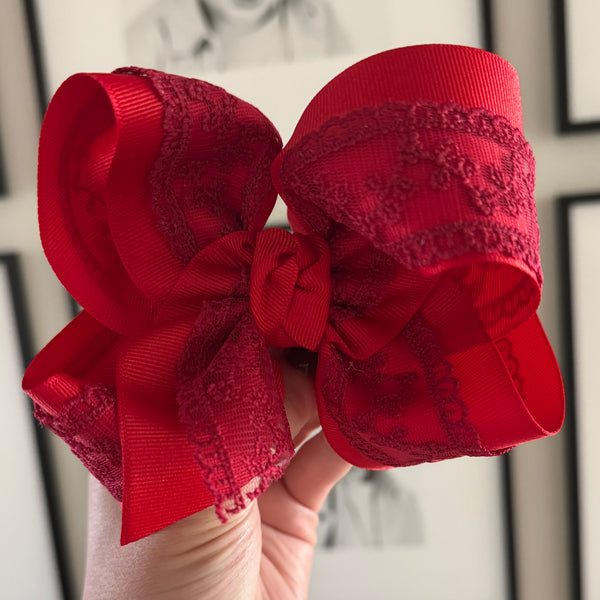 PREORDER FOR MID NOVEMBER Red Lace Layered Bow
