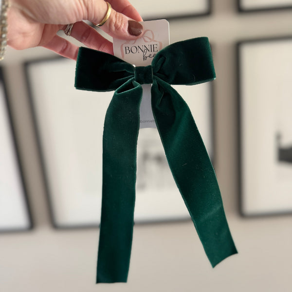 Forest Green Velvet Schoolgirl Bow