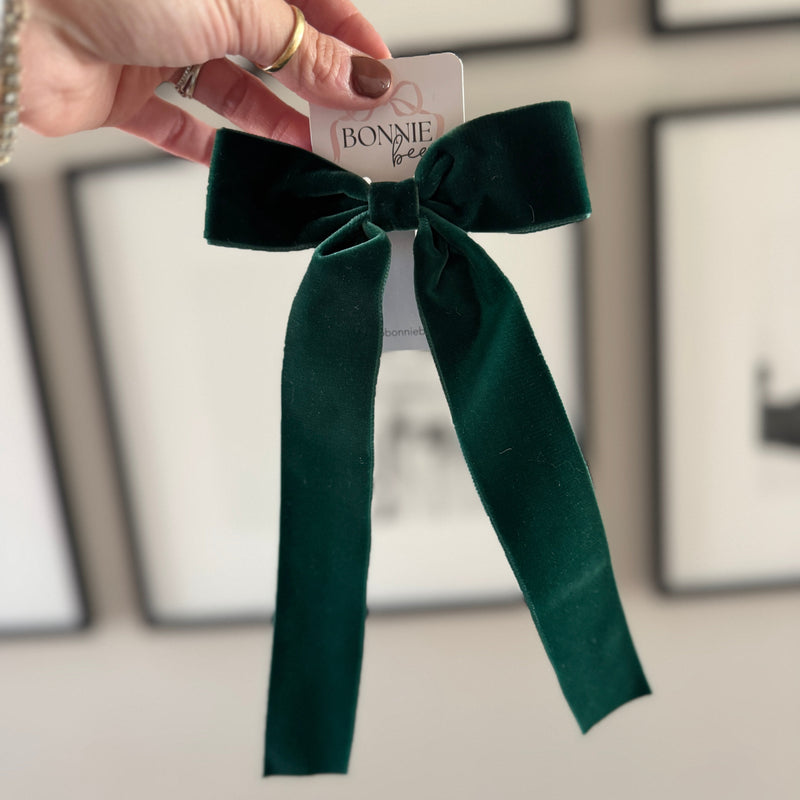 Forest Green Velvet Schoolgirl Bow