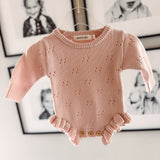 Long Sleeve Frilled Eyelet Romper