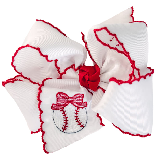 Embroidered Red Baseball Grosgrain Bow
