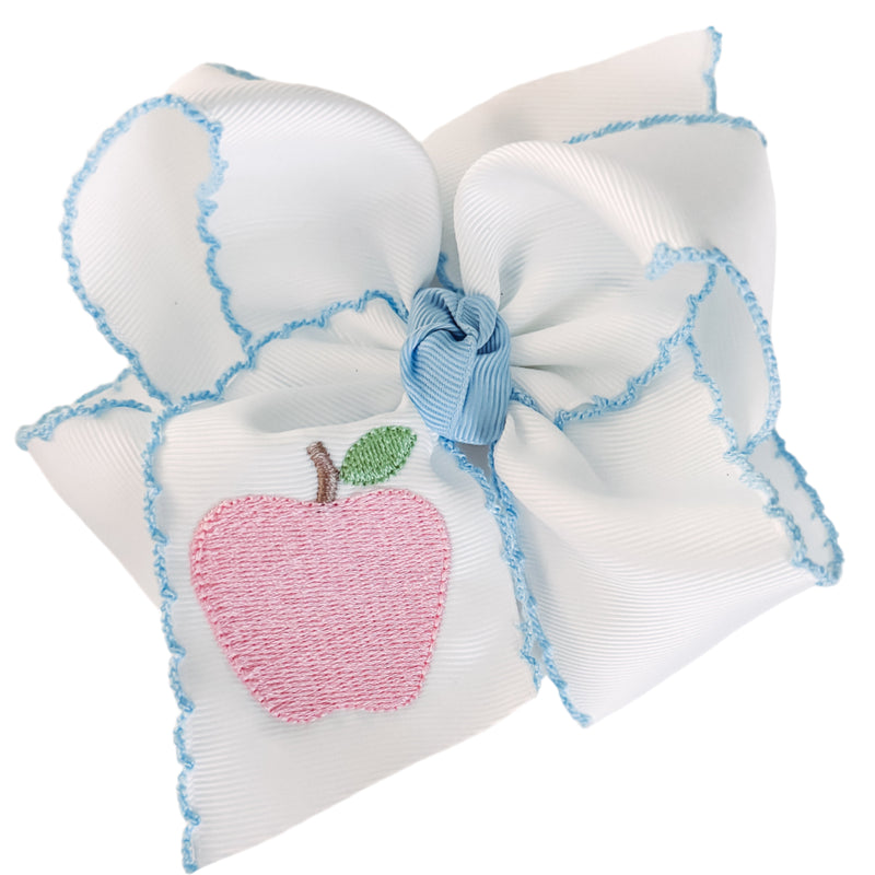 Embroidered Pink Apple Grosgrain Bow
