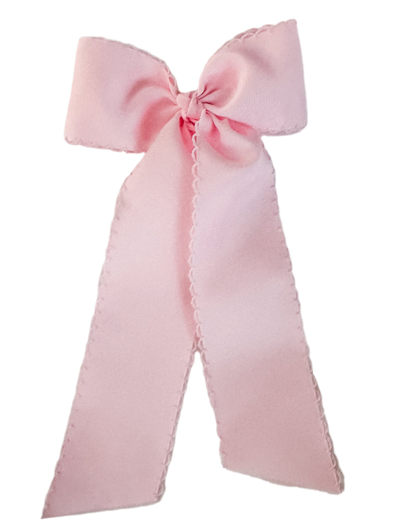 Pink Schoolgirl Grosgrain Bow with pink crocheted edge