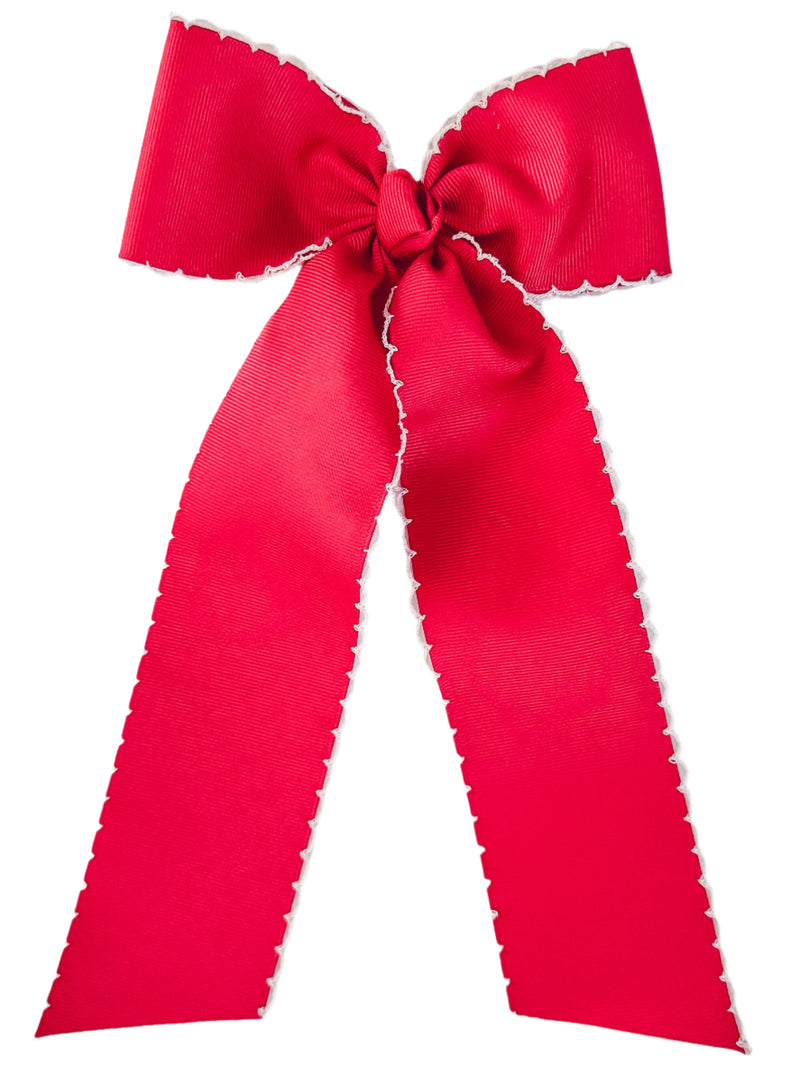 Red Schoolgirl Grosgrain Bow with white crocheted edge