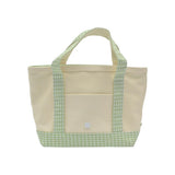 TRVL Mini Tote in Coated Canvas Natural With Gingham Leaf Trim | Shop Bonnie Bee