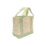 TRVL Mini Tote in Coated Canvas Natural With Gingham Leaf Trim | Shop Bonnie Bee