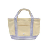 TRVL Mini Tote in Coated Canvas Natural With Gingham Lilac Trim | Shop Bonnie Bee