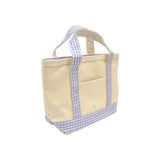 TRVL Mini Tote in Coated Canvas Natural With Gingham Lilac Trim | Shop Bonnie Bee