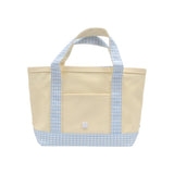 TRVL Mini Tote in Coated Canvas Natural With Gingham Mist Trim | Shop Bonnie Bee