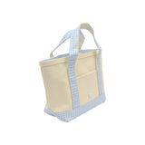 TRVL Mini Tote in Coated Canvas Natural With Gingham Mist Trim | Shop Bonnie Bee
