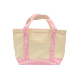 TRVL Mini Tote in Coated Canvas Natural With Gingham Pink Trim | Shop Bonnie Bee