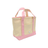 TRVL Mini Tote in Coated Canvas Natural With Gingham Pink Trim | Shop Bonnie Bee