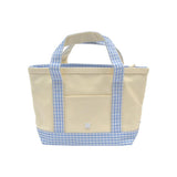TRVL Mini Tote in Coated Canvas Natural With Gingham Sky Trim | Shop Bonnie Bee