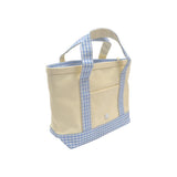 TRVL Mini Tote in Coated Canvas Natural With Gingham Sky Trim | Shop Bonnie Bee