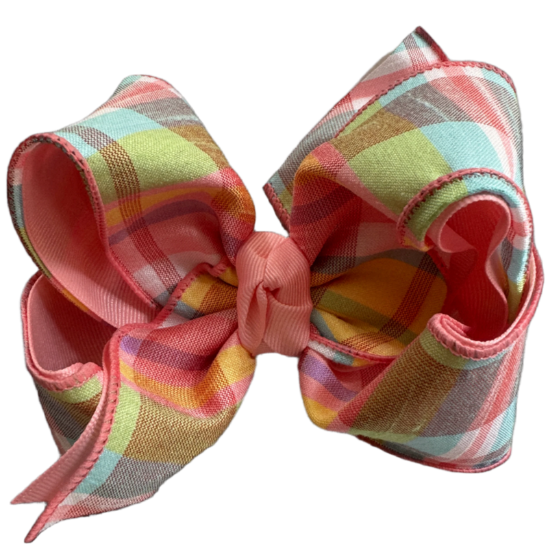 Summer Plaid Double Grosgrain Bow