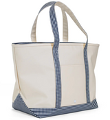 TRVL Maxi Canvas Tote in NATURAL CANVAS with Navy Gingham Trim | Shop Bonnie Bee