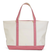 TRVL Maxi Canvas Tote in NATURAL CANVAS with RED Gingham Trim | Shop Bonnie Bee