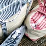 TRVL Maxi Canvas Tote in NATURAL CANVAS with RED Gingham Trim | Shop Bonnie Bee