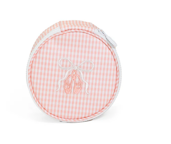 TRVL Ballerina Collection Jewelry Round Case in Taffy Gingham