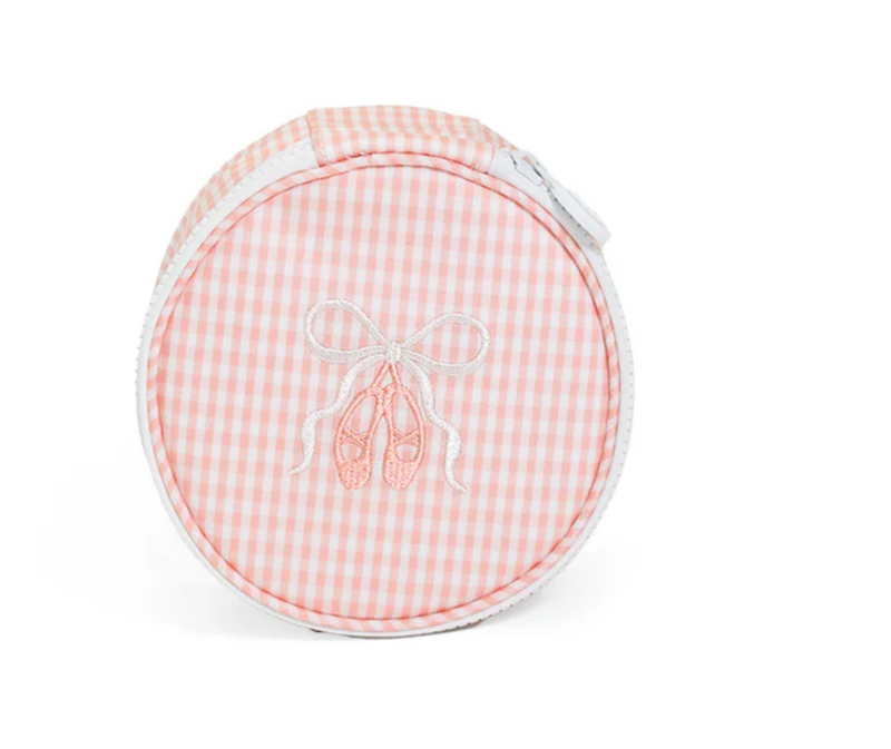 TRVL Ballerina Collection Jewelry Round Case in Taffy Gingham