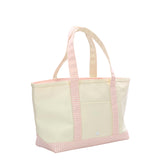 TRVL Medium Tote in Coated Canvas Natural With Gingham Taffy Trim | Shop Bonnie Bee