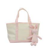 TRVL Medium Tote in Coated Canvas Natural With Gingham Taffy Trim | Shop Bonnie Bee