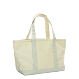 TRVL Medium Tote in Coated Canvas Natural With Gingham Pearl Grey Trim | Shop Bonnie Bee