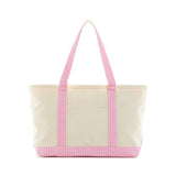 TRVL Medium Tote in Coated Canvas Natural With Gingham Pink Trim | Shop Bonnie Bee