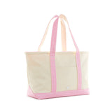 TRVL Medium Tote in Coated Canvas Natural With Gingham Pink Trim | Shop Bonnie Bee