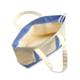 TRVL Medium Tote in Coated Canvas Natural With Gingham Sky Trim | Shop Bonnie Bee