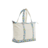 TRVL Medium Tote in Coated Canvas Natural With Posies Trim | Shop Bonnie Bee